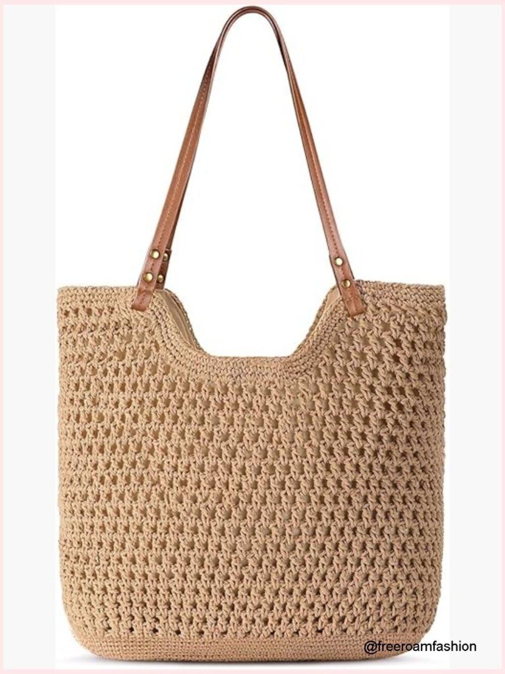 Woven Crochet Beach Tote Bag with Lining, Medium Shoulder Purse for Travel